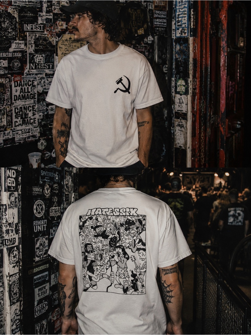 Hate5Six Jim Pluk Graphic T-Shirt Rare Artwork Hardcore Punk Large Unisex Tee